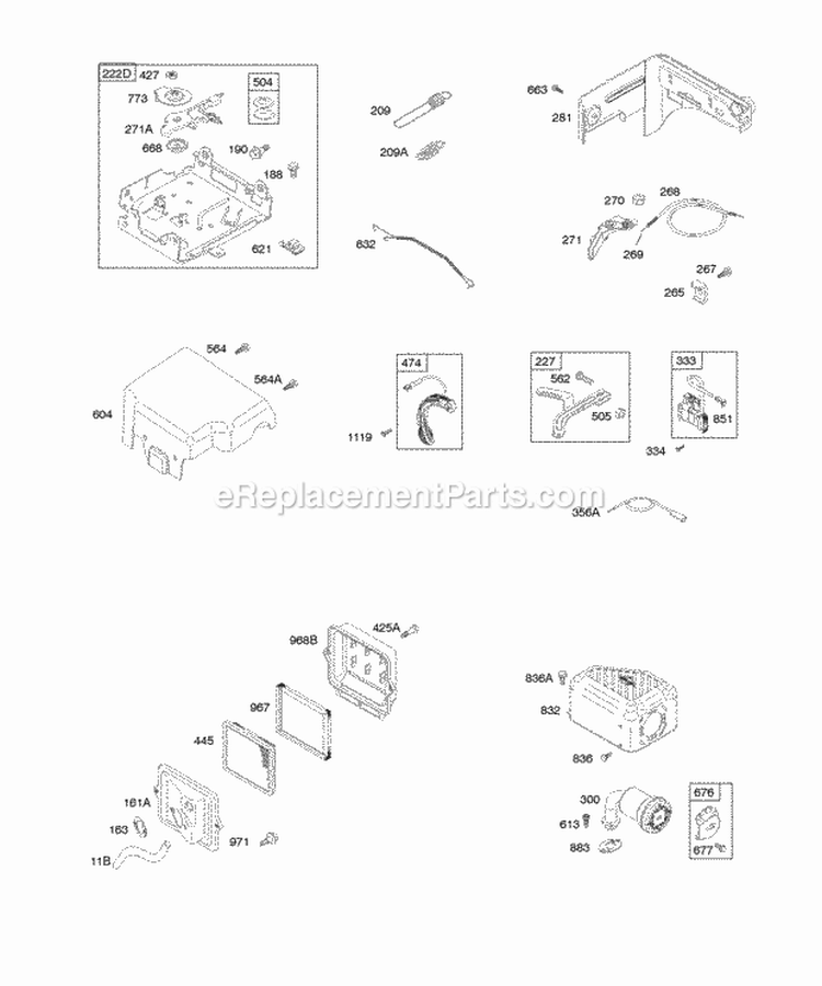 Air Cleaner Controls Exhaust System Governor Spring Ignition Diagram and Parts List for 157102-1013-E8  Briggs and Stratton Engine